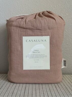 NWT California King 100% Linen Sheet Set Light Adobe Clay - Casaluna
